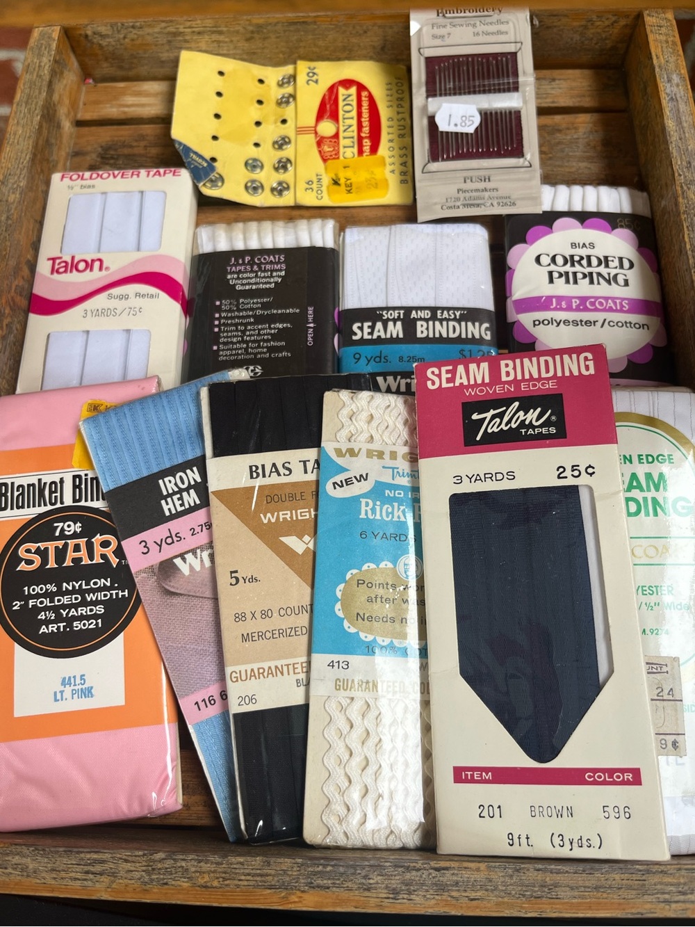 Vintage Sewing Notions Lot Bias Tape Seam Binding Ric Rac Snaps Needles